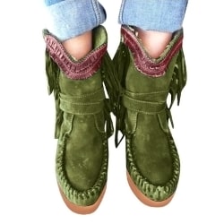 Kvinnor Ankel Arch Support Flat Platform Boots Tofs Bucket Shoes Green 36