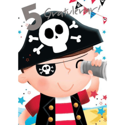 Enkelt Barnkort 5 år, Pirat -  Spader