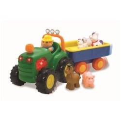 Glad babytraktor med vogn og dyr
