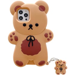 Kawaii telefontasker Anvendes til iPhone 12 Promax, sød tegneseriebjørn med nøglering Teddybjørn telefonetui 3D etui Blødt silikone stødsikkert cover piger