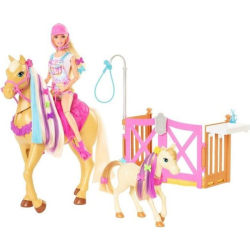 Barbie - Hästvårdsset med Barbie docka, 2 hästar och mer än 20