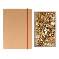 Fyrkantig anteckningsbok med gummiband + 150 gyllene stift