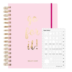 Agenda Bullet journal rosa med spiraler 96 ark + Matstencil