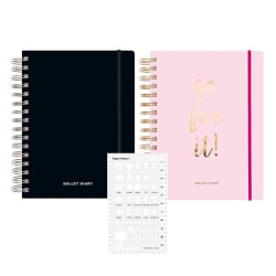 2 Bullet journal rosa och svarta spiraldagböcker 96 ark + Matstencil