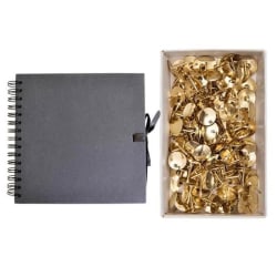 Svart Scrapbooking anteckningsbok 30 x 30 cm + 150 gyllene nålar