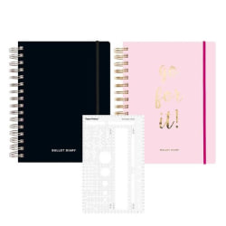 2 Bullet journal rosa och svarta spiraldagböcker 96 ark + Basic stencil