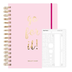 Agenda Bullet journal rosa med spiraler 96 ark + Basic stencil