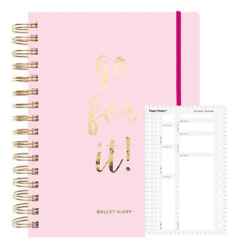 Agenda Bullet journal rosa med spiraler 96 ark + rektangulär stencil