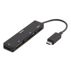 DELTACO USB 2.0 minneskortläsare, 4 fack, USB-C, stödjer SD, Mic