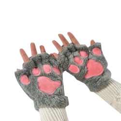 Cat Paw Gloves Fingerless Fuzzy Plush Gloves Gray