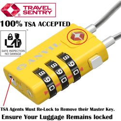 TSA-godkända kabelbagagelås - 3-siffrigt kombinationshänglås med zinklegeringsstålkabel - perfekt för resor blue