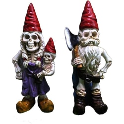 Havenisse Horror Skelet Dværg Par Havestatue Familie Dværg Skulptur Halloween Gnome Hoved Knoglefigur