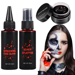 Realistisk kunstigt blod sæt 3-i-1 sæt til speciel effekt makeup Halloween cosplay tøj dress up
