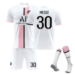 Paris Away Vit tröja nr 30 Messi fotbollsdräkt med sockabarn 30 6-7Y