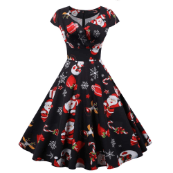 Jul V-ringad Vintage Swing Dress Dam Afton Festklänning A L