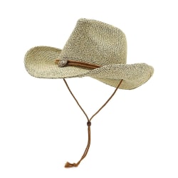 Cowboy handvävd halmhatt Outdoor Seaside Hollow Sun Hat