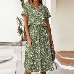 Kvinnors print kortärmad klänning kortärmad Green XL