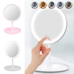 Makeup Mirror LED Makeup Mirror Desktop Dressing Mirror Vikbar Pink Rechargeable (three-color light