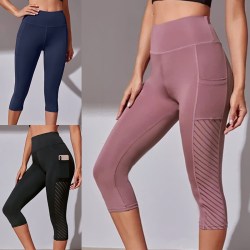 Yogabyxor med hög midja för kvinnor Sports Cropped byxor med fickor black M