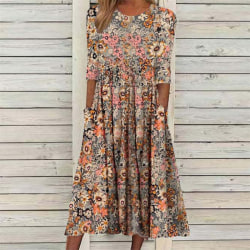 Lång klänning casual printed för kvinnor Color 1 2XL
