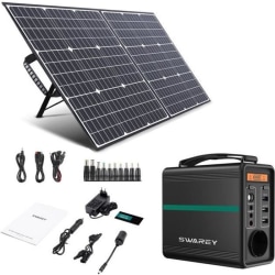 SWAREY Bärbar Solar Power Generator 166Wh med 100W hopfällbar solpanel, Resebackup Power Kit