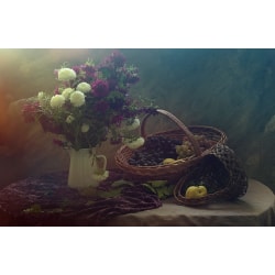 Still Life With Flowers And Grapes Poster 50x70 cm