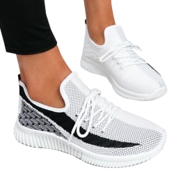 Dam Mesh Knit Colorblock Flat Trainers Sport Sneakers Skor White 38