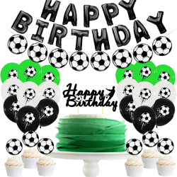 Grattis på födelsedagen Banner Dekorationer Ballonger Tårta Topper för barn Fotboll Svart Grön Vit Fotboll Tema