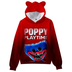 Poppy Playtime Huggy Wuggy Huvtröja för barn Pojkar Röd öra Hooded 11-12 år = EU 146-152