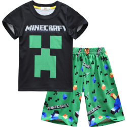 Minecraft Kläder Outfit Set Kortärmad skjorta Shorts Barn Pojkar Black 5-6 Years = EU 110-116