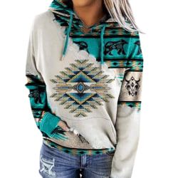 Etniskt print dam tröja med luva Vinterfritid Lake Blue 4XL