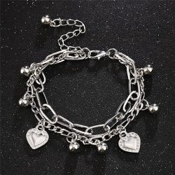 Metallpläterad Love Heart Chain Link Armband Smycken för kvinnor