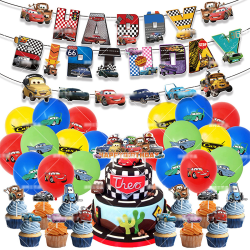 Grattis på födelsedagen Banner Dekorationer Ballonger Tårta Topper för barn Grön Blå Röd Gul Disney Pixar Cars