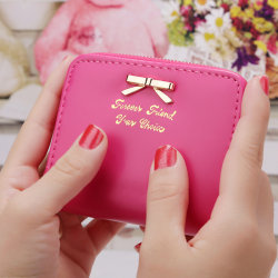 Bowknot liten myntväska kortpåse Miniplånbok för kvinnor, flickor Rosröd 10.5cm x 8.5cm x 2cm