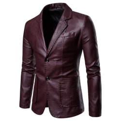 Kostymjacka för män enfärgad slimmad skinnjacka med knappar red wine 4XL