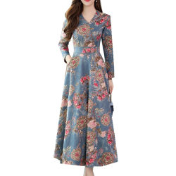 Kvinnor, vintageklänning, vintage , klänning i midja, blommig V blue pink M