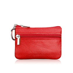 Läder liten plånbok korthållare mini nyckelring myntväska kvinnor Röd 10x7cm