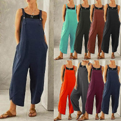 Dam Dam Sommar Höst Dungarees Cami Top Buttons Overall Baggy Jumpsuit Playsuit Fickor Byxor Byxor Holiday_OP Purplish Red 4XL