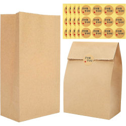 50 st Kraftpapperspåsar Medium, 70 g/m² Bruna papperspåsar Robusta med 5 ark klistermärken, 8x13x24CM papperspåsar, papperspåsar för matförvaring