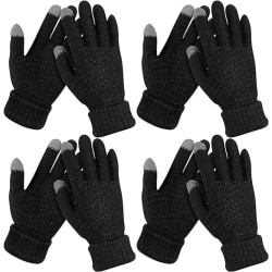 4 par Vinterhandskar med pekskärm för kvinnor, varma fleecefodrade stickade handskar