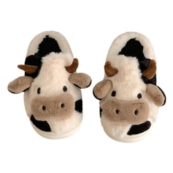 Cartoon Cow Cotton Tofflor för kvinnor, söt mysig Fuzzy Kawaii style1 40-41