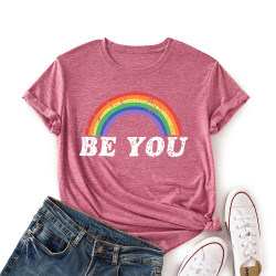Pride T-shirt Dam Rainbow Be You Printed Short Sleeve Summer Top Brick Red L