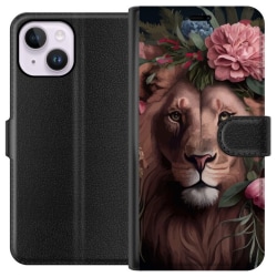 Apple iPhone 15 Plus Lompakkokotelo Kukat leijonat