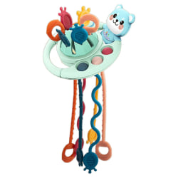 Baby Ufo Livsmedelsklassad dragsnöre Silikon Aktivitetsleksak Sensoriska leksaker för småbarn blå björn