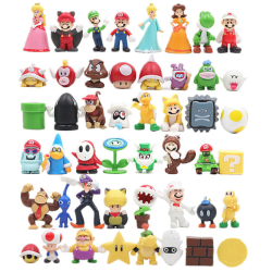 48:a/ Set Super Mario Family Luigi Yoshi Bowser Wario Peach Toad Daisy Figurmodell Leksaker