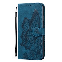 Case till Samsung Galaxy A21s Retro Flip Wallet Embossing Butterfly Cover - Blå