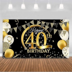 40 år Grattis på födelsedagen banner svart guld årsdagen dekoration