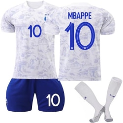 Frankrike bortatröja 2022/23 VM Mbappe #10 Fotbollströja T-shirt Shorts Kit Fotboll 3-delade set för barn Vuxna Kids 18(100-110cm)