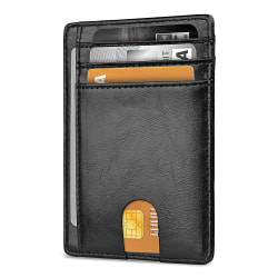 Ultrasmal enkel plånbok med framfickor, RFID-spärrande kreditkortshållarplånbok, män kvinnor svart