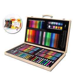 Kartong med 180 färgpennor för ritning, med akvarellpennor, akvarellkakor, pennor, etc. för barn